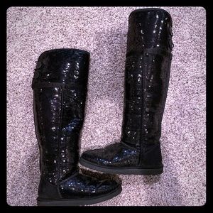 BLACK KNEE HIGH SEQUIN UGGS ✨ LIKE NEW✨